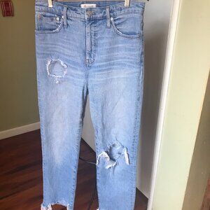MADEWELL CLASSIC STRAIGHT DISTRESSED JEANS SIZE 28 RAW HEM HI RISE
